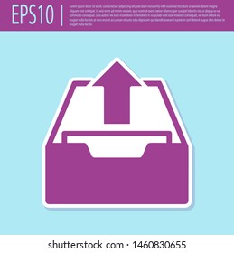 Retro purple Upload inbox icon isolated on turquoise background. Extract files from archive.  Vector Illustration