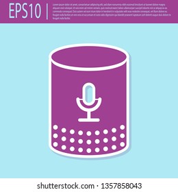 Retro purple Voice assistant icon isolated on turquoise background. Voice control user interface smart speaker. Flat design. Vector Illustration