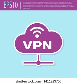 Retro purple VPN Network cloud connection icon isolated on turquoise background. Social technology. Cloud computing concept. Vector Illustration