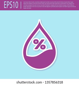 Retro purple Water drop percentage icon isolated on turquoise background. Humidity analysis. Flat design. Vector Illustration