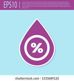 Retro purple Water drop percentage icon isolated on turquoise background. Humidity analysis.  Vector Illustration