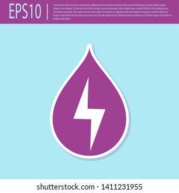 Retro purple Water energy icon isolated on turquoise background. Ecology concept with water droplet. Alternative energy concept. Vector Illustration