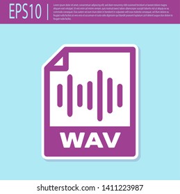 Retro purple WAV file document icon. Download wav button icon isolated on turquoise background. WAV waveform audio file format for digital audio riff files. Vector Illustration