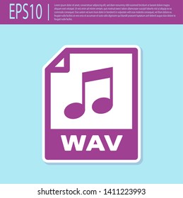 Retro purple WAV file document icon. Download wav button icon isolated on turquoise background. WAV waveform audio file format for digital audio riff files. Vector Illustration