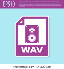 Retro purple WAV file document icon. Download wav button icon isolated on turquoise background. WAV waveform audio file format for digital audio riff files. Vector Illustration