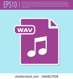 Retro purple WAV file document. Download wav button icon isolated on turquoise background. WAV waveform audio file format for digital audio riff files.  Vector Illustration