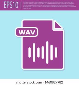 Retro purple WAV file document. Download wav button icon isolated on turquoise background. WAV waveform audio file format for digital audio riff files.  Vector Illustration