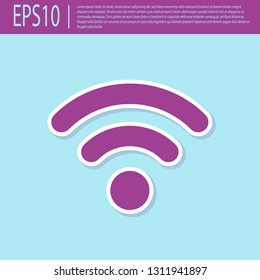 Retro purple Wi-Fi wireless internet network symbol icon isolated on turquoise background. Flat design. Vector Illustration