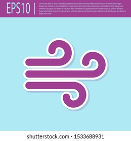 Retro purple Wind icon isolated on turquoise background. Windy weather.  Vector Illustration