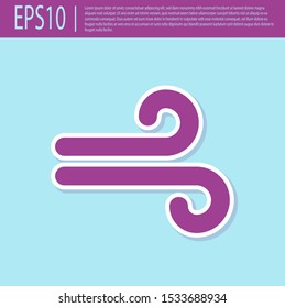 Retro purple Wind icon isolated on turquoise background. Windy weather.  Vector Illustration