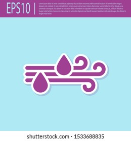 Retro purple Wind and rain icon isolated on turquoise background. Windy weather.  Vector Illustration