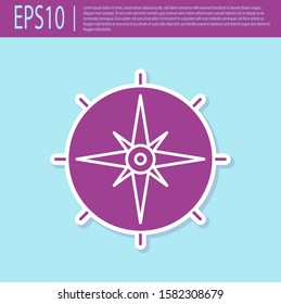 Retro purple Wind rose icon isolated on turquoise background. Compass icon for travel. Navigation design.  Vector Illustration
