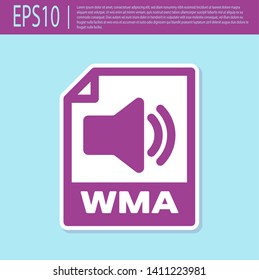 Retro purple WMA file document icon. Download wma button icon isolated on turquoise background. WMA file symbol. Wma music format sign. Vector Illustration