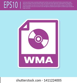 Retro purple WMA file document icon. Download wma button icon isolated on turquoise background. WMA file symbol. Wma music format sign. Vector Illustration