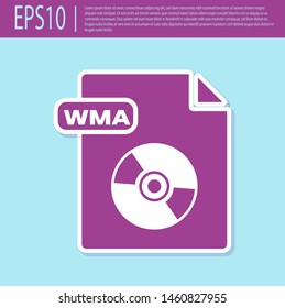 Retro purple WMA file document. Download wma button icon isolated on turquoise background. WMA file symbol. Wma music format sign.  Vector Illustration