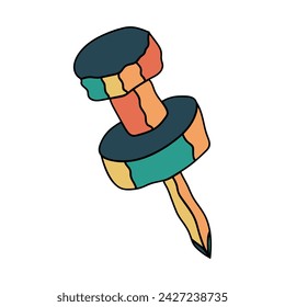 Retro push pins isolated on white background. Hand Drawn retro style
