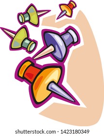 Retro pushpins icon in cartoon style Vector illustration