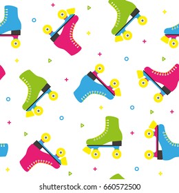 Retro quad roller skates colorful seamless pattern 