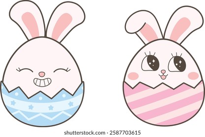 Retro Rabbit Bunny Emoji. Cute Easter bunny emoticons.
