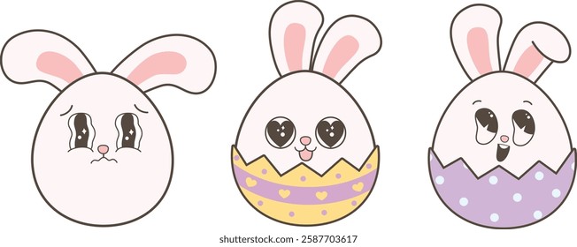 Retro Rabbit Bunny Emoji. Cute Easter bunny emoticons.