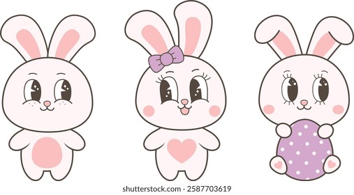 Retro Rabbit Bunny Emoji. Cute Easter bunny emoticons.