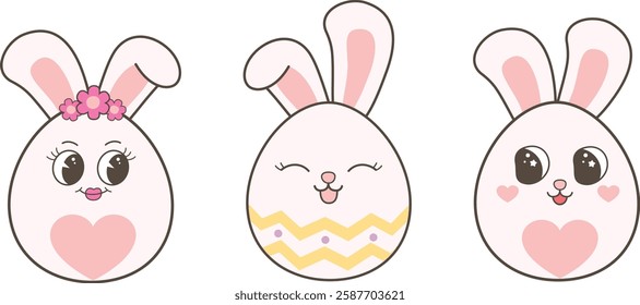 Retro Rabbit Bunny Emoji. Cute Easter bunny emoticons.