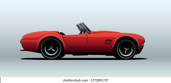 Retro race car in vector. Shown from the side with perspective.
