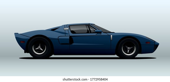 Retro race car in vector. Shown from the side with perspective.