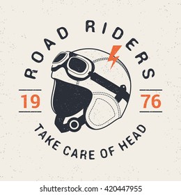 Retro racer motorbike helmet. Tee print graphics. Vintage style. Vector illustration.