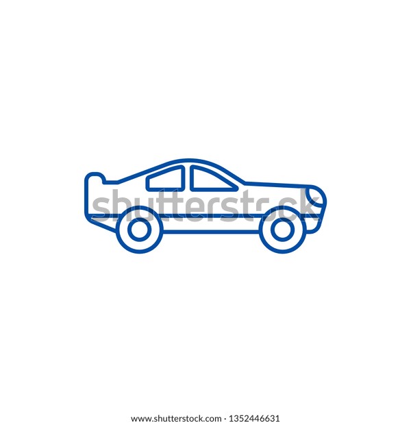 Retro racing car \
line icon concept. Retro racing car  flat  vector symbol, sign,\
outline illustration.