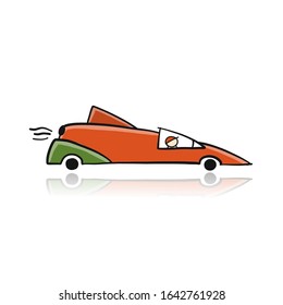 Retro racing car red, isolated on white. Sketch for your design. Vector illustration