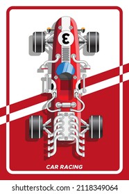 Retro Racing Car. View From Above. Vector Illustration.