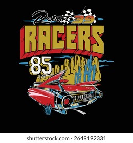 Retro racing on desert graphic tee design