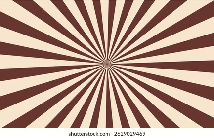 Retro radial background with alternating brown and beige rays converging at the center. Perfect for vintage designs, posters, or eye-catching visual effects.