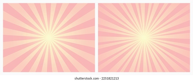 Retro radial background old scuffed vintage style. Pale red sunrays backdrop as design element.