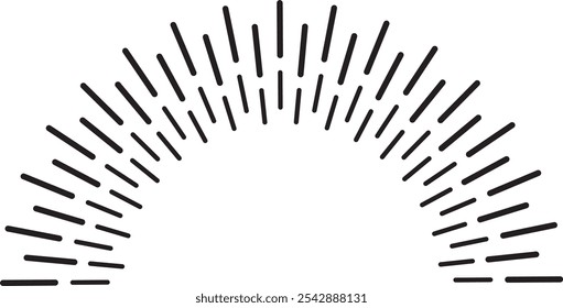 Linhas de velocidade radial retrô emanando de um centro virtual criando uma forma de meio círculo em um fundo branco, ideal para projetos vintage ou cômicos