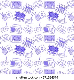 Retro Radio Background Pattern.Hand drawn vector illustration.
