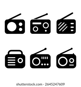 Rádio retrô e ícone Boombox definido em estilo preto