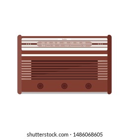 Retro radio, brown radiola. Vector illustration of an old radio receiver of the last century. Isolated on a white background.