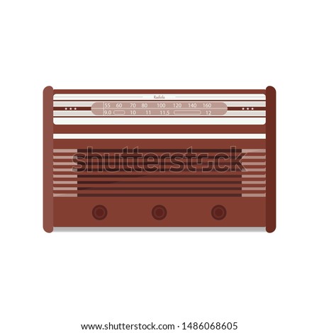 Retro radio, brown radiola. Vector illustration of an old radio receiver of the last century. Isolated on a white background.