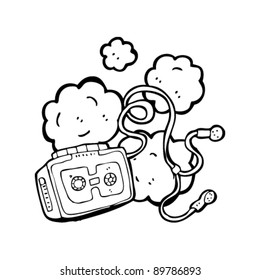 retro radio cassette player on fire cartoon