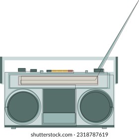 Retro radio cassette recorder drawn by continuous line with colour. One line classic vintage audio technology concept. Old fashioned analog music player single line design. Vector illustration.