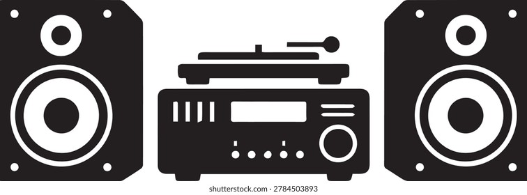 Retro Radio Cassette Recorder Vector Set - Vintage Boombox and Analogue Audio Receiver Line Art