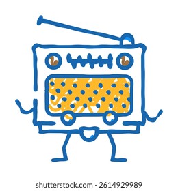retro radio character music doodle icon sketch vector. retro radio character music sign. isolated symbol illustration
