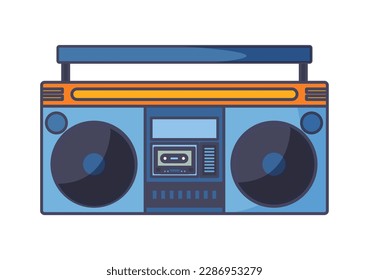 Retro radio concept. Audio equipment and stereo sound, record. Broadcast and volume. Old speaker and receiver. Template, layout and mock up. Cartoon flat vector illustration