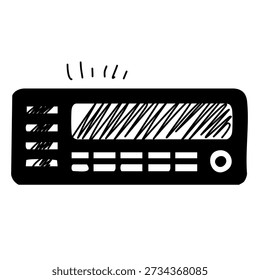 retro radio device with rectangular shape and analog controls for music playback