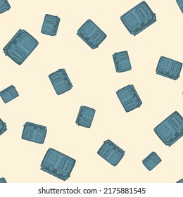Retro radio engraved seamless pattern. Vintage media equipment in hand drawn style. Sketch texture for fabric, wallpaper, textile, print, title, wrapping paper. Vector illustration.