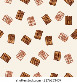 Retro radio engraved seamless pattern. Vintage media equipment in hand drawn style. Sketch old device. Texture for fabric, wallpaper, textile, print, title, wrapping paper. Vector illustration.