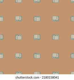 Retro radio engraved seamless pattern. Vintage media equipment in hand drawn style. Sketch texture for fabric, wallpaper, textile, print, title, wrapping paper. Vector illustration.