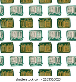 Retro radio engraved seamless pattern. Vintage media equipment in hand drawn style. Sketch texture for fabric, wallpaper, textile, print, title, wrapping paper. Vector illustration.